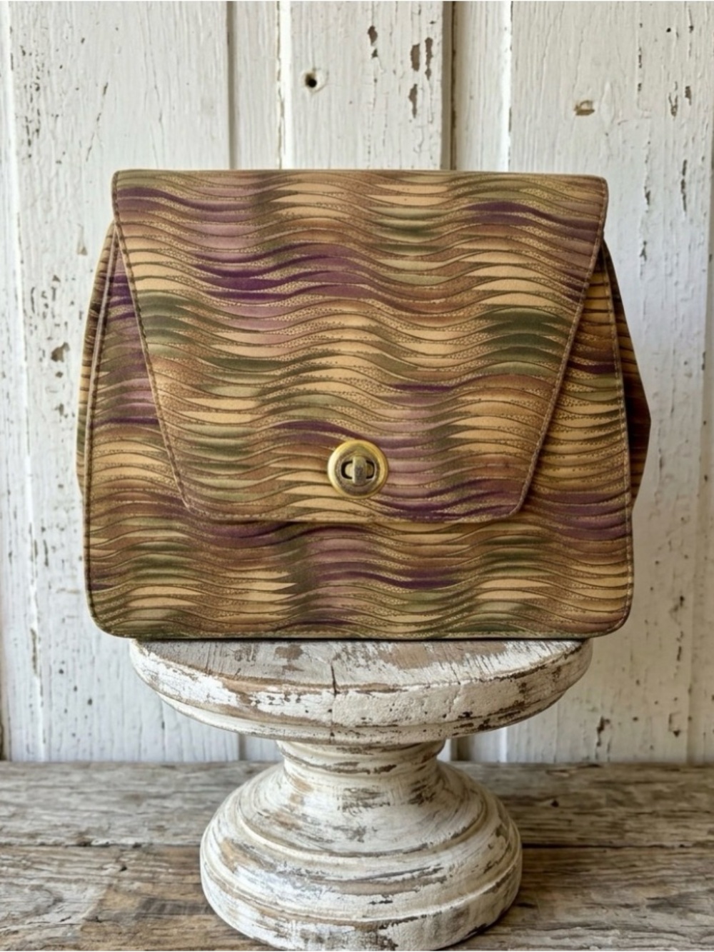 Vintage J.Renee Wave-Textured Clutch in Tan, Olive, and Purple